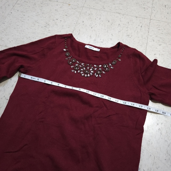 Rickis | Embellished rhinestone Burgundy Women's Top cropped sleeves - Picture 10 of 10